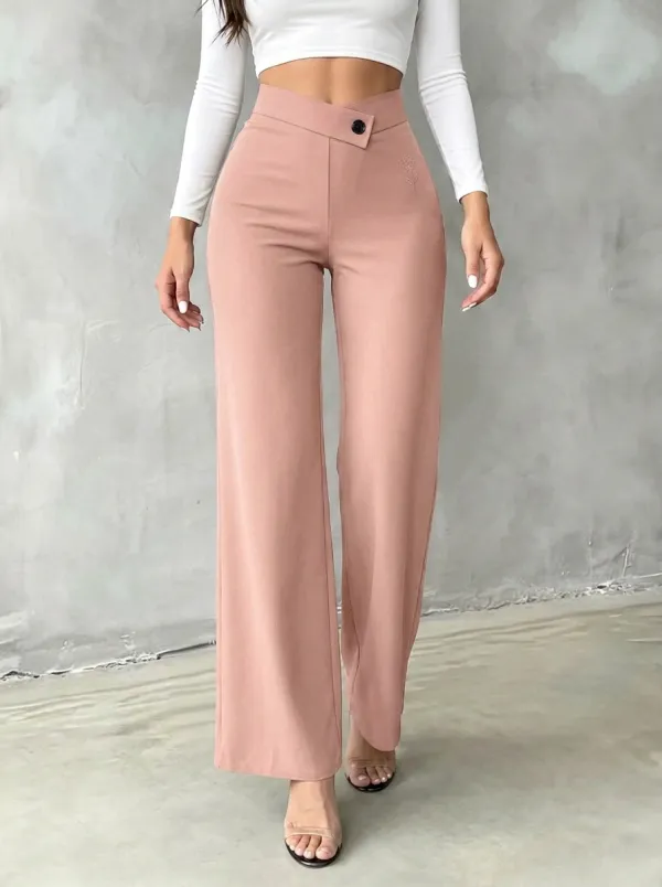 Women's Streamlined Flexible Floral Embroidered Mid Rise Straight Leg Pants