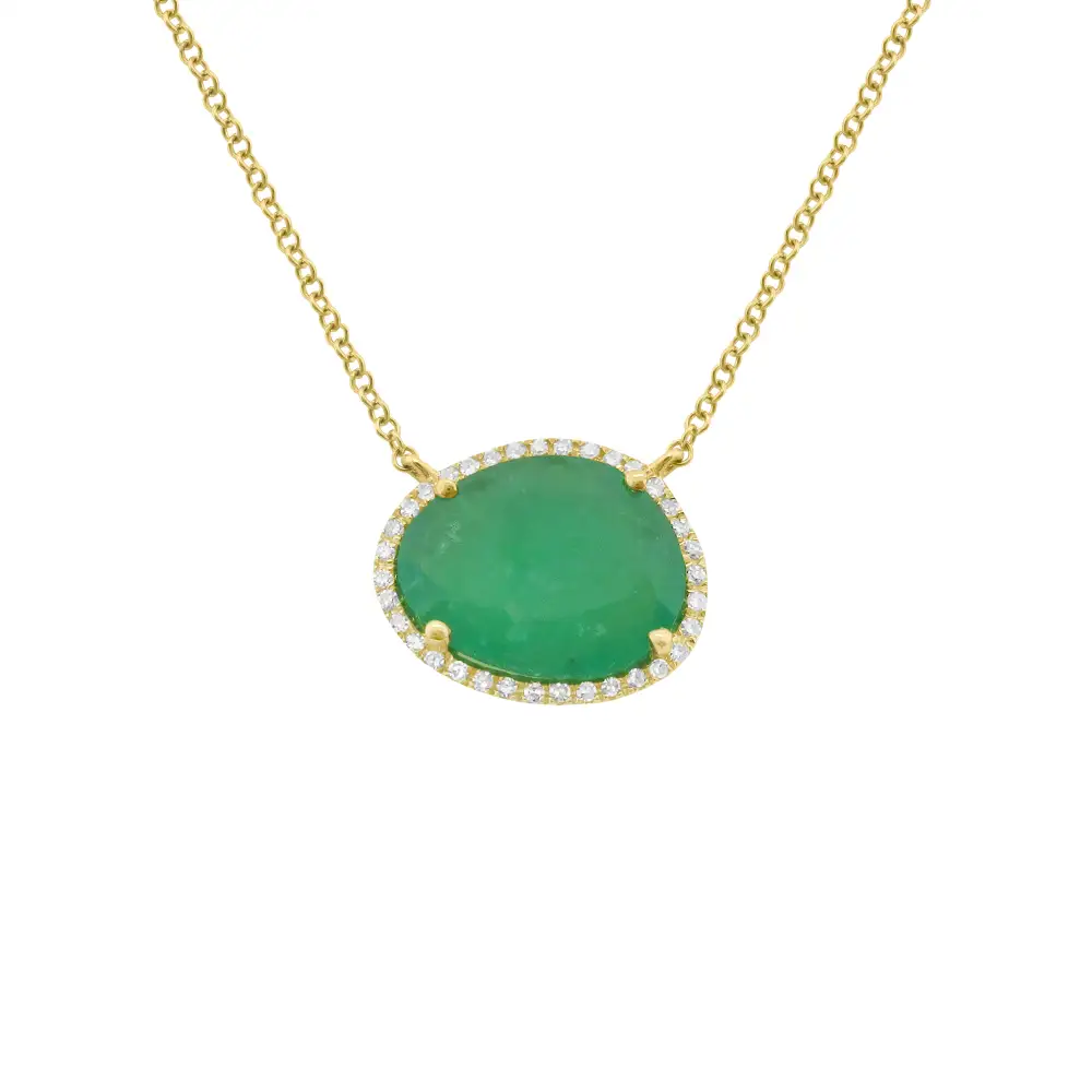 Minimal Diamond Emerald Necklace