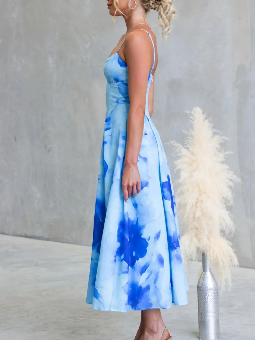 Simple Print Spaghetti Strap Midi Dress