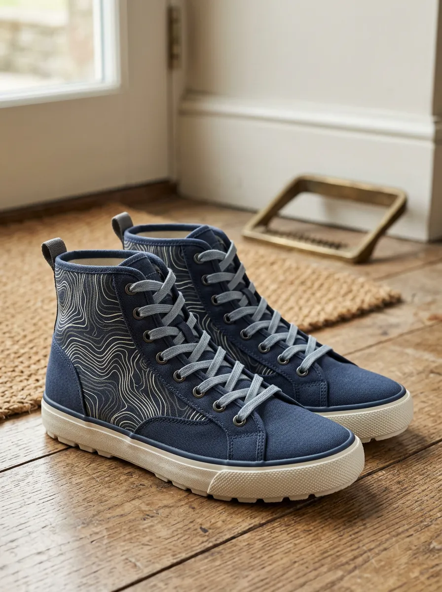 Men's Refined Topographic Map Pattern Patterned High Top Canvas Shoes