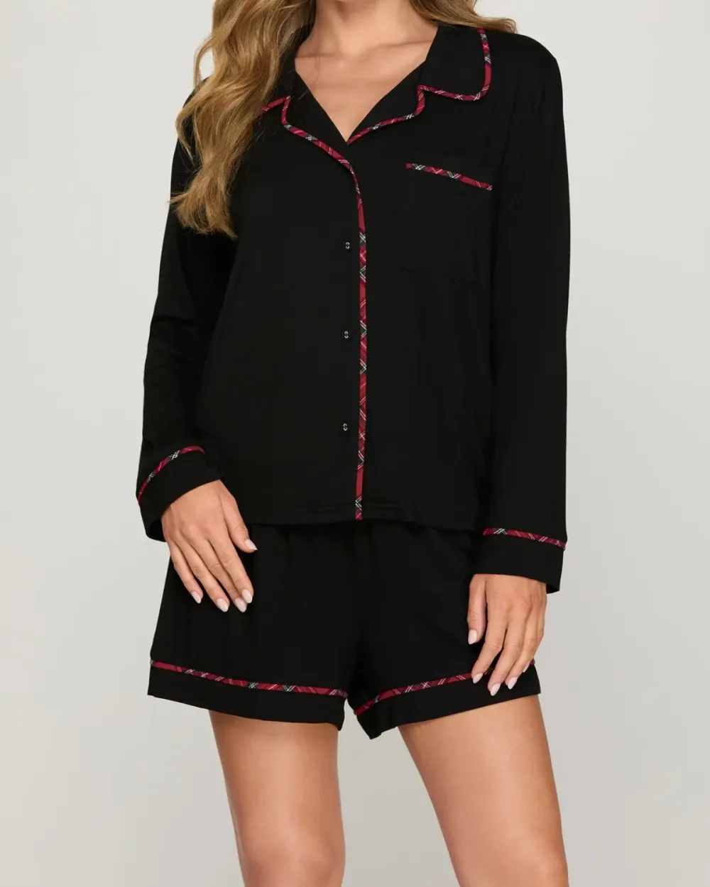 Pajama Set With Contrast Piping