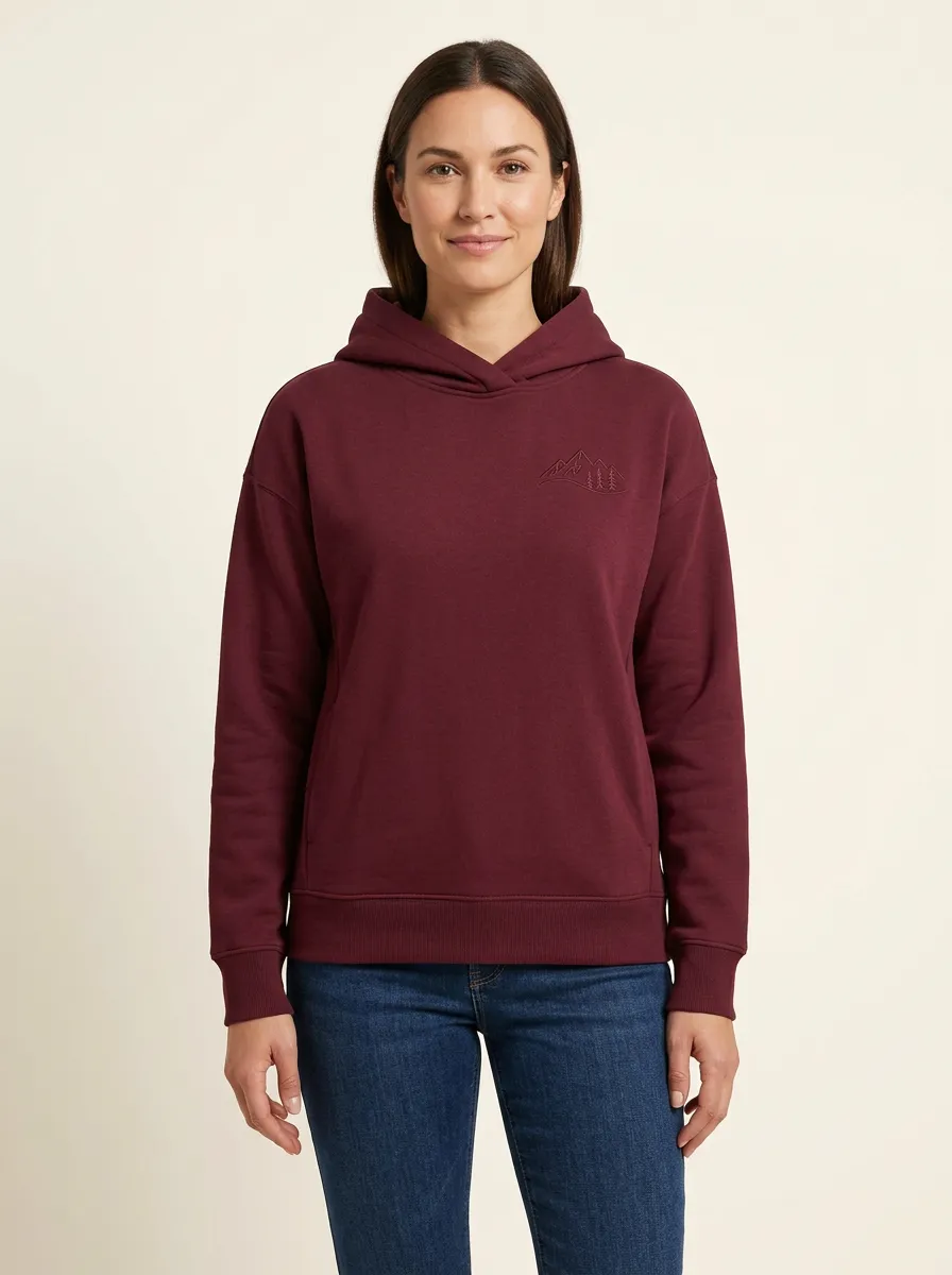 Women's Mountain-Forest Crossover-Neck Ribbed-Hem Hoodie