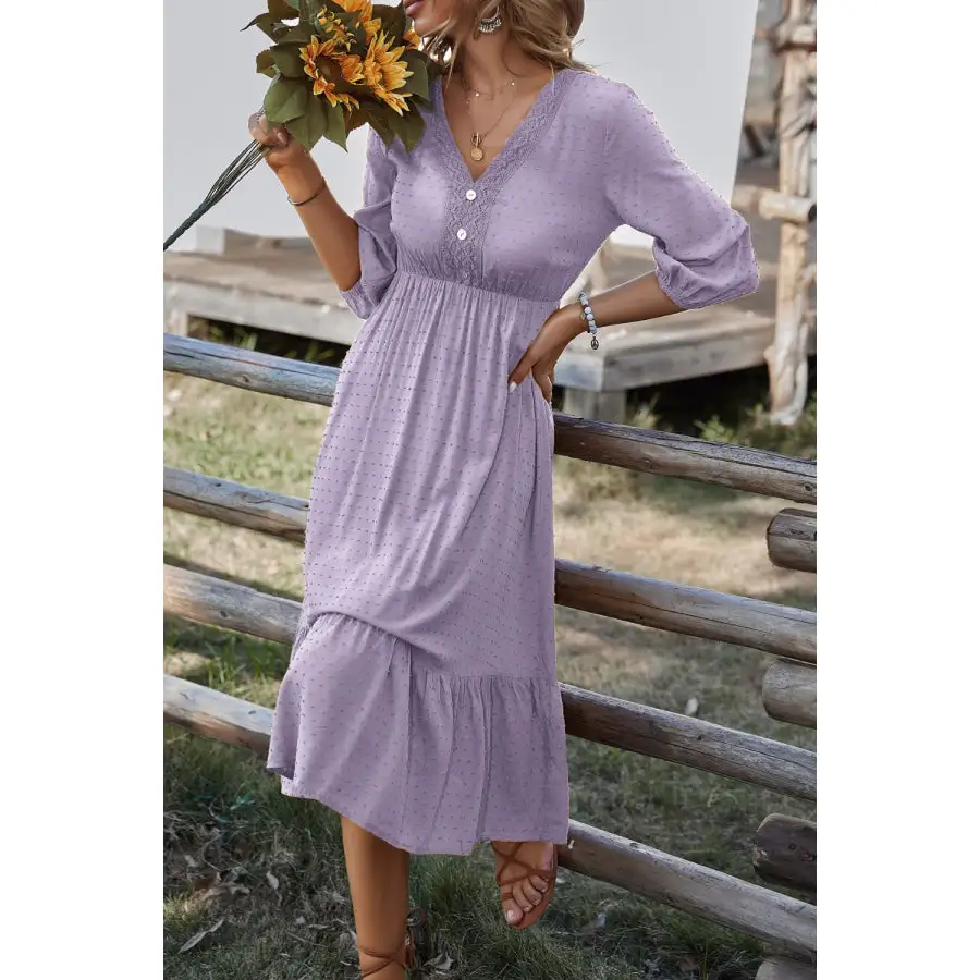 Devine Lace Detail V-Neck Midi Dress