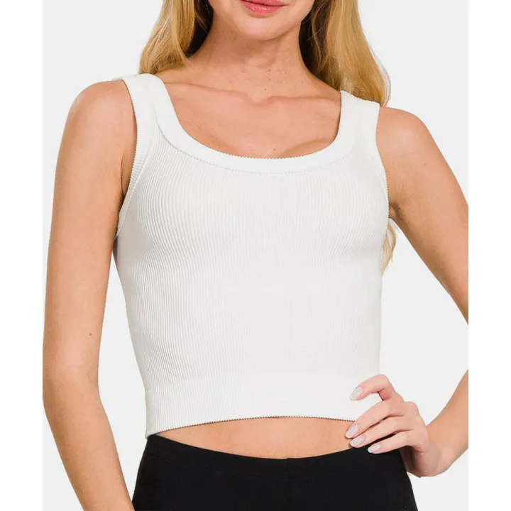 Ribbed Round Neck Cropped Tank