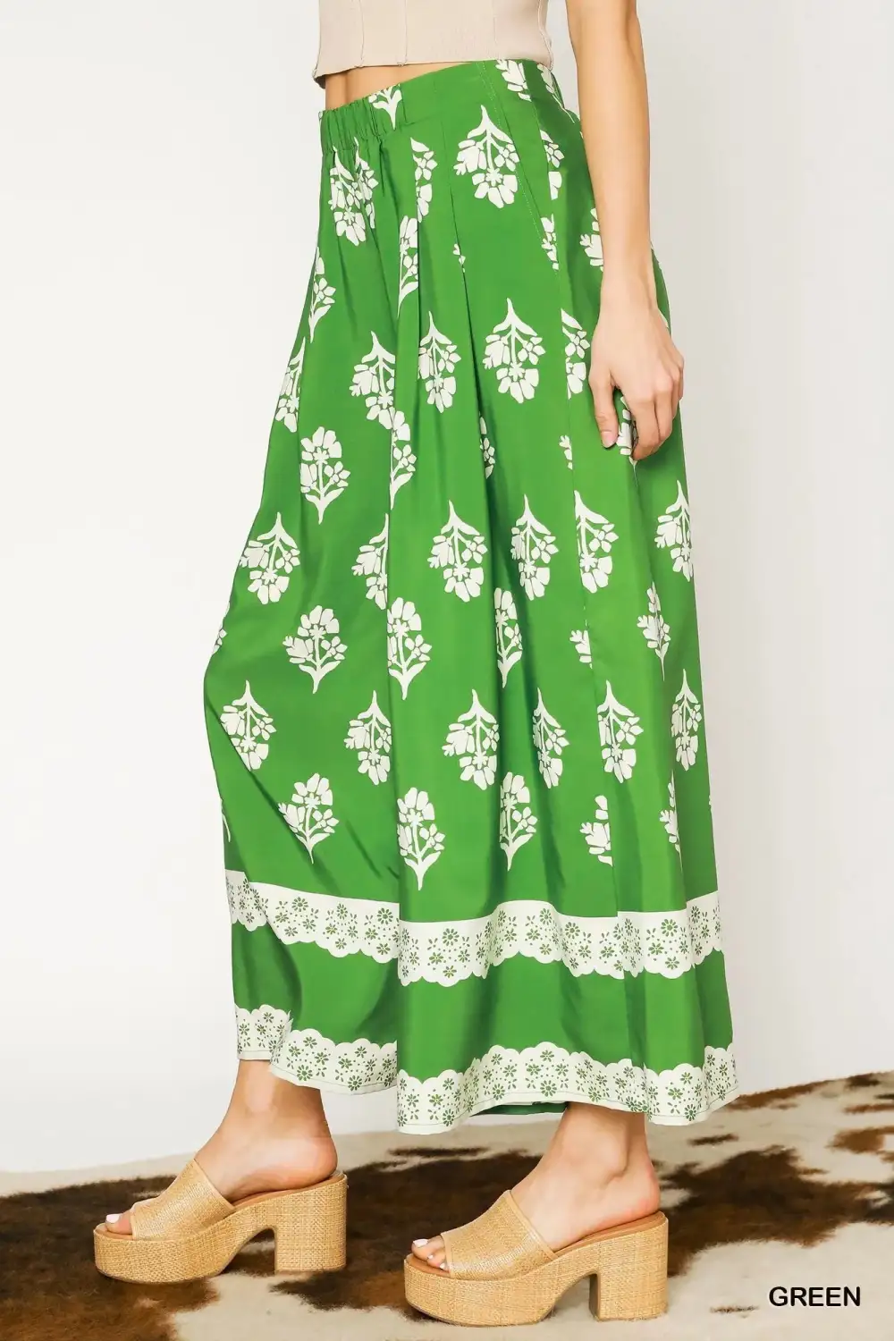 Wide Leg Pleated Floral High Waist Pants