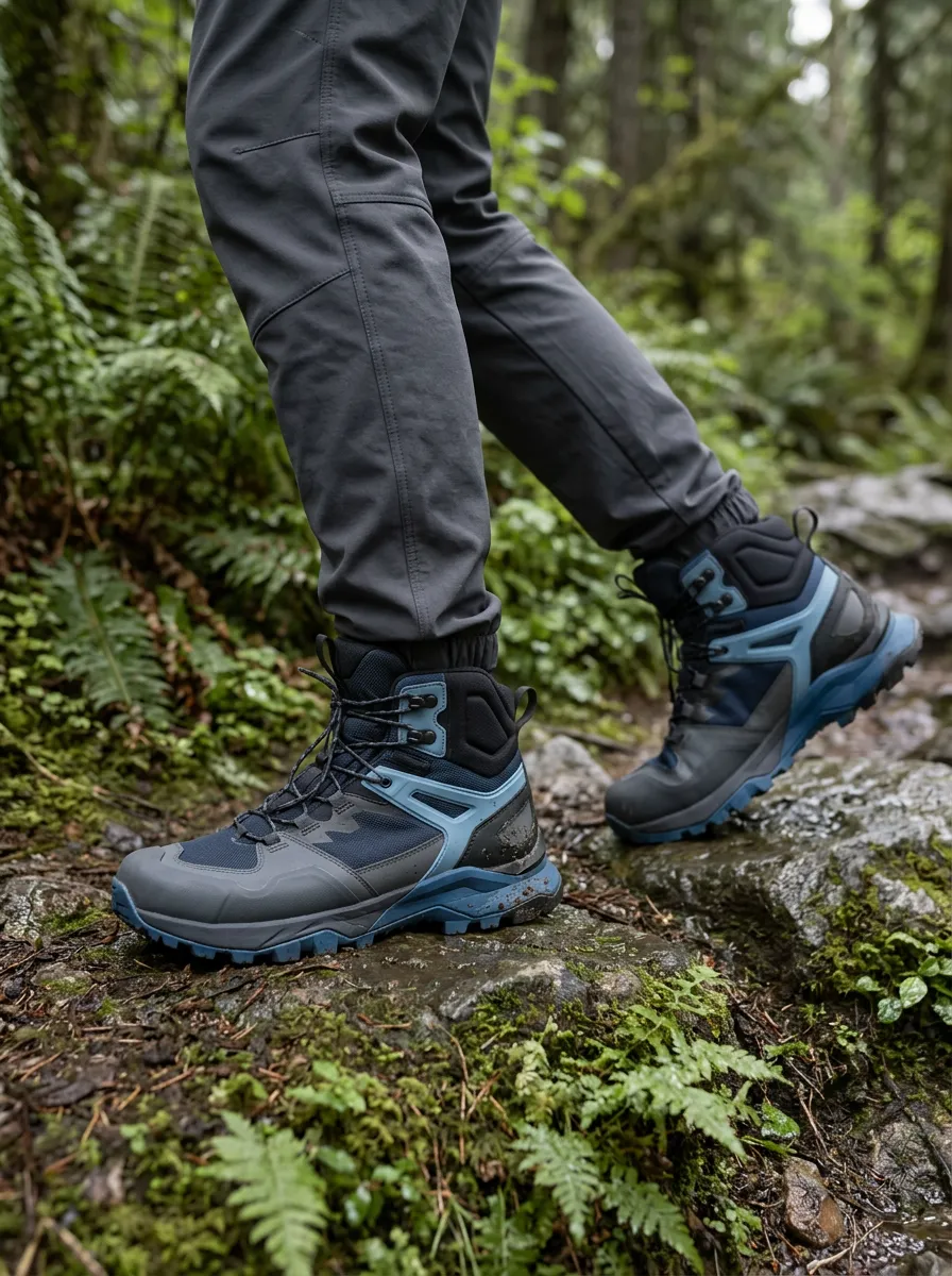 Men's Hiking Enthusiast Blue Grey Pattern Printed Boots