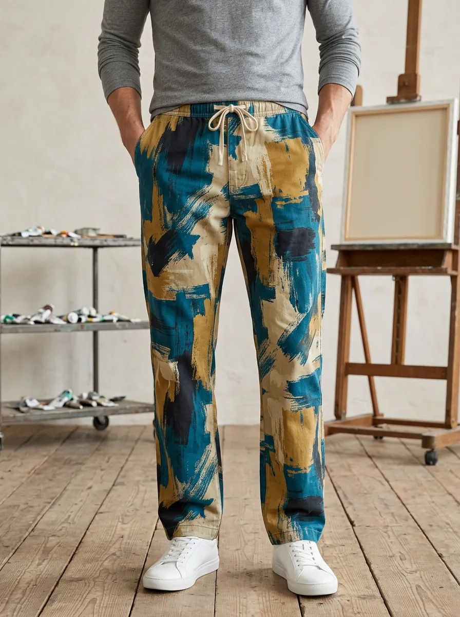 Men's Abstract Art Brushstroke Printed Jogger Pants