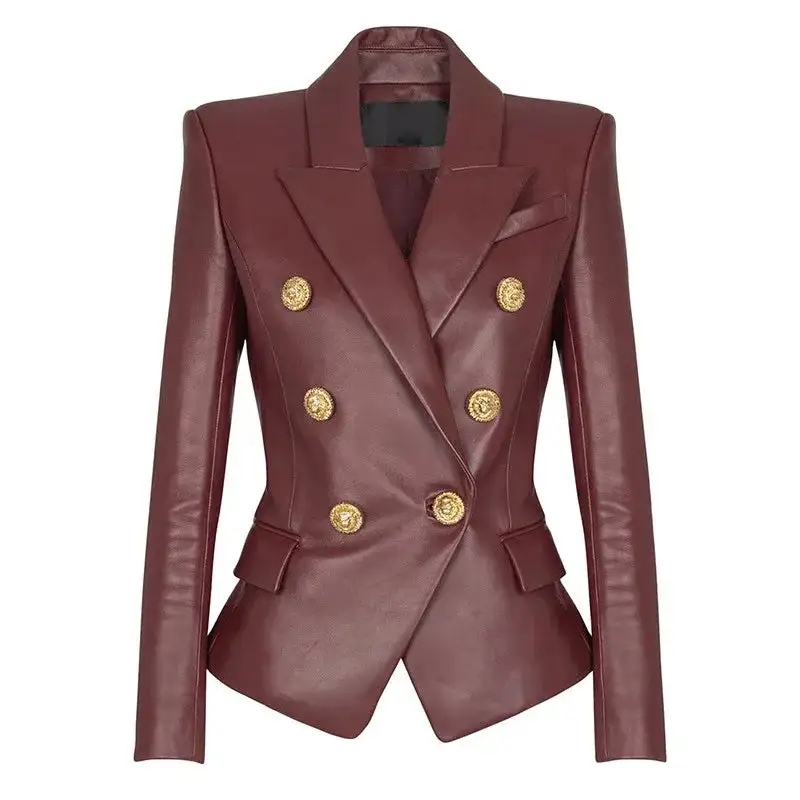 Faux Leather Double Breasted Blazer