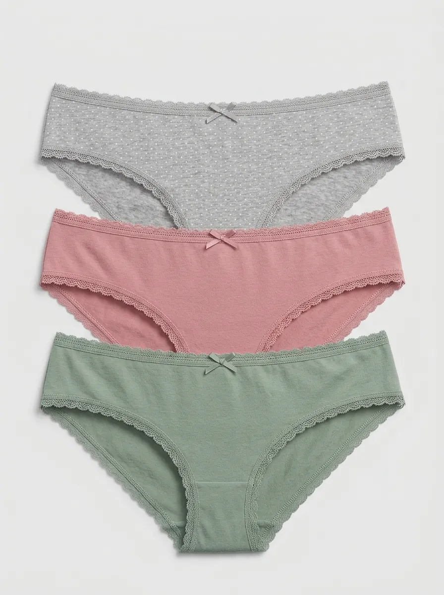 Classic Lace-Trim Polka-Dot Women's Three-Piece Panty Set