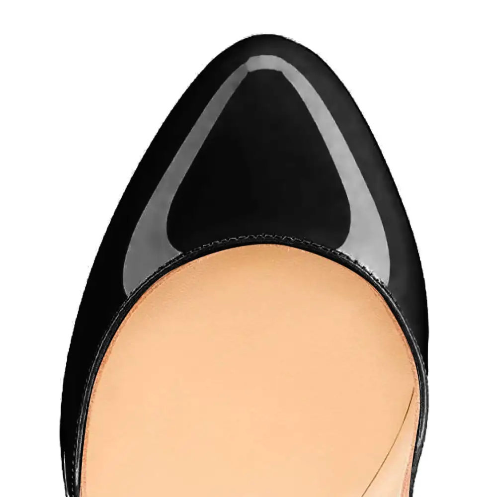 Modern Patent Finish Round Toe Platform Chunky Heel Ankle Strap Pumps