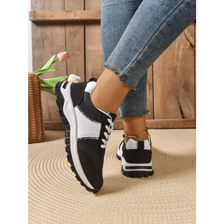 Contrast Lace Up Sneakers Shoes