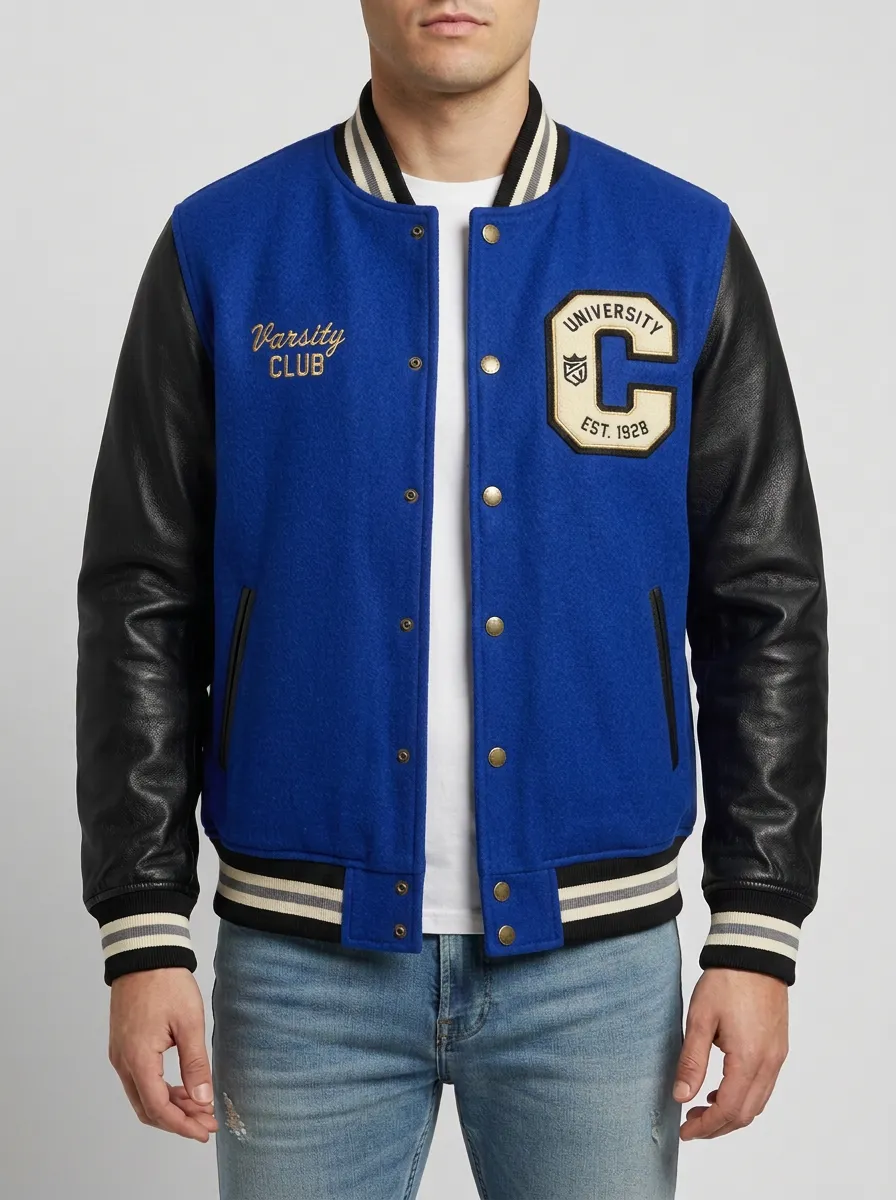 Men's University Letter C Embroidered Wool Baseball Jacket