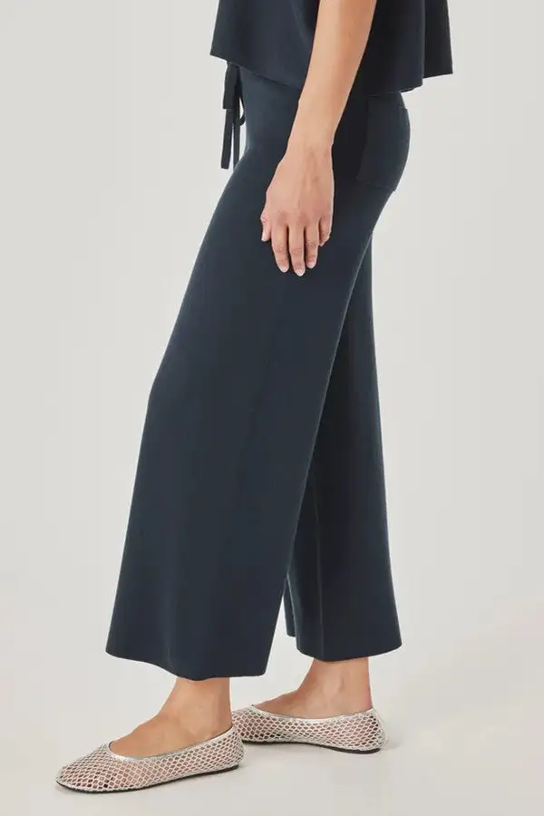 Navy Cropped Sweater Knit Pants