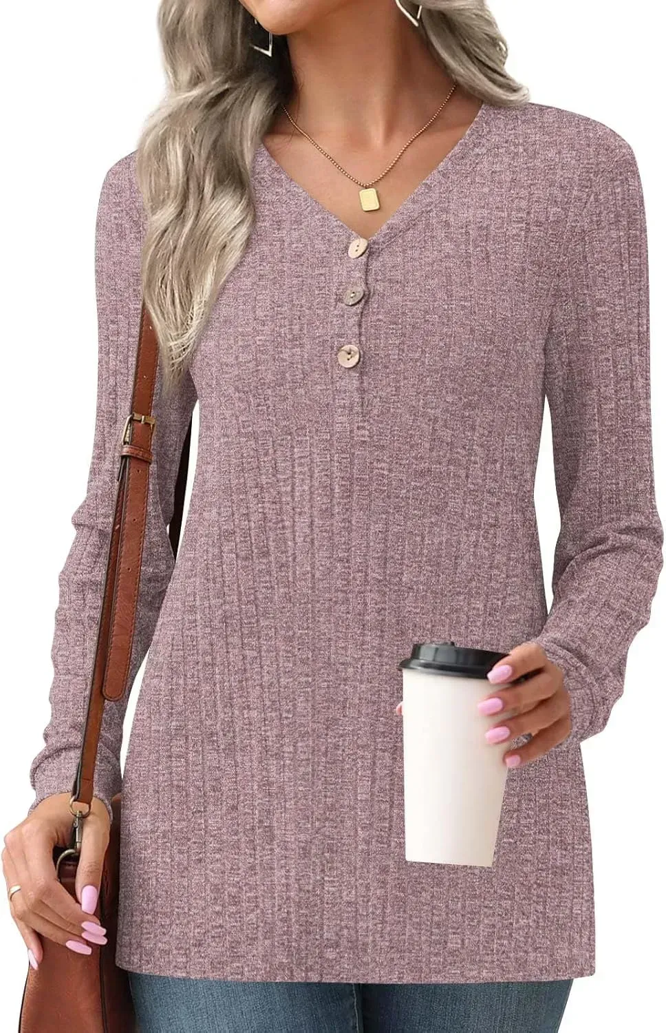 HOTGIFT Womens 2024 Fall Winter Tunic Tops Long Sleeve Casual T-Shirts Soft Comfy Stripe Blouse Lightweight