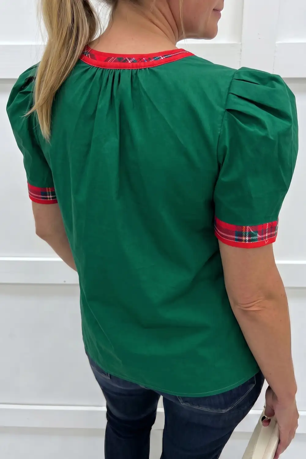 Women's Plaid V Neck Shift Top