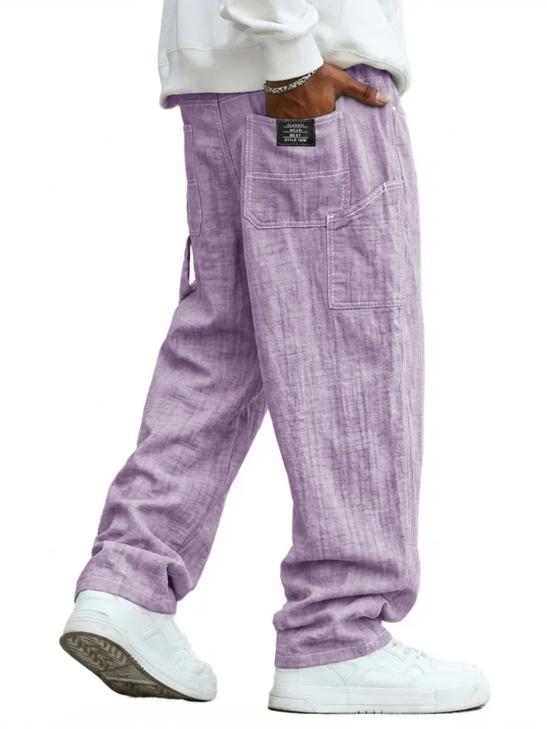 Comfort Fit Linen Blend Utility Pocket Trousers