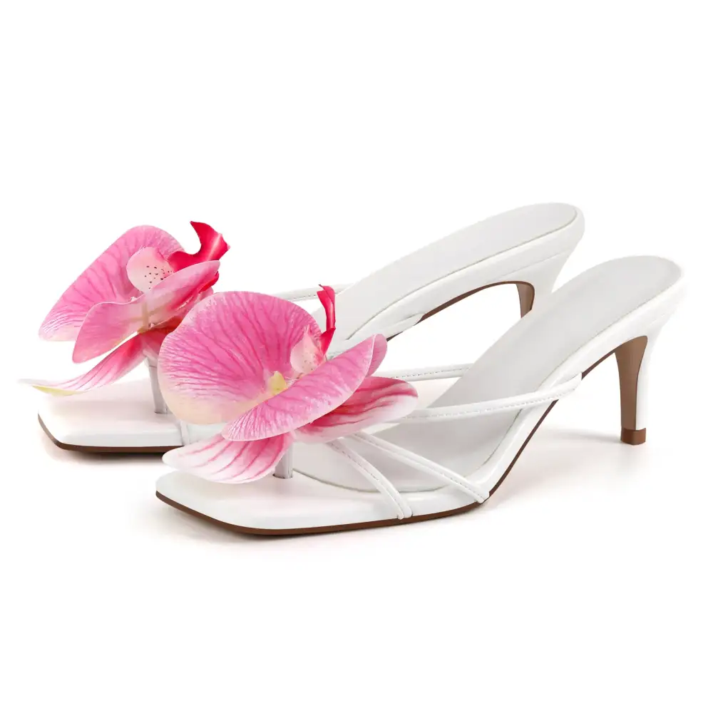 Flower Square Toe Thong Mule Sandals