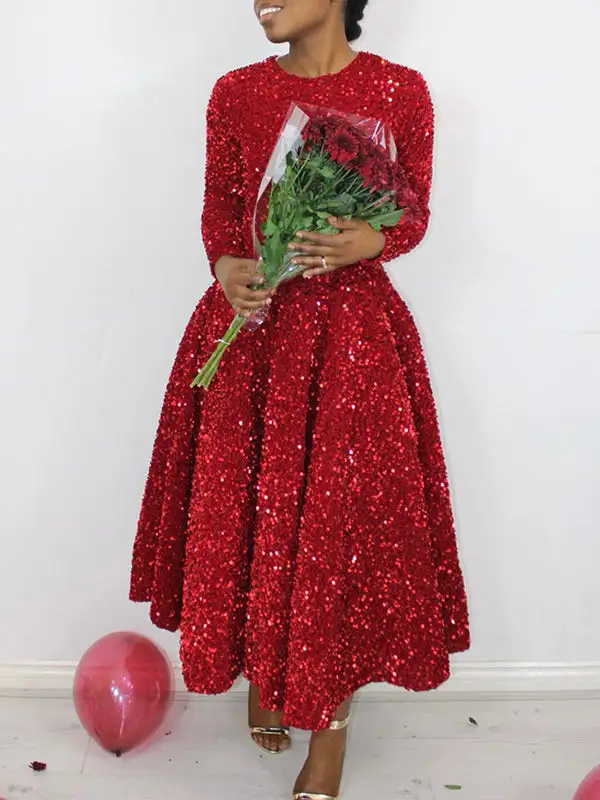 Sequined Neck Maxi Dress