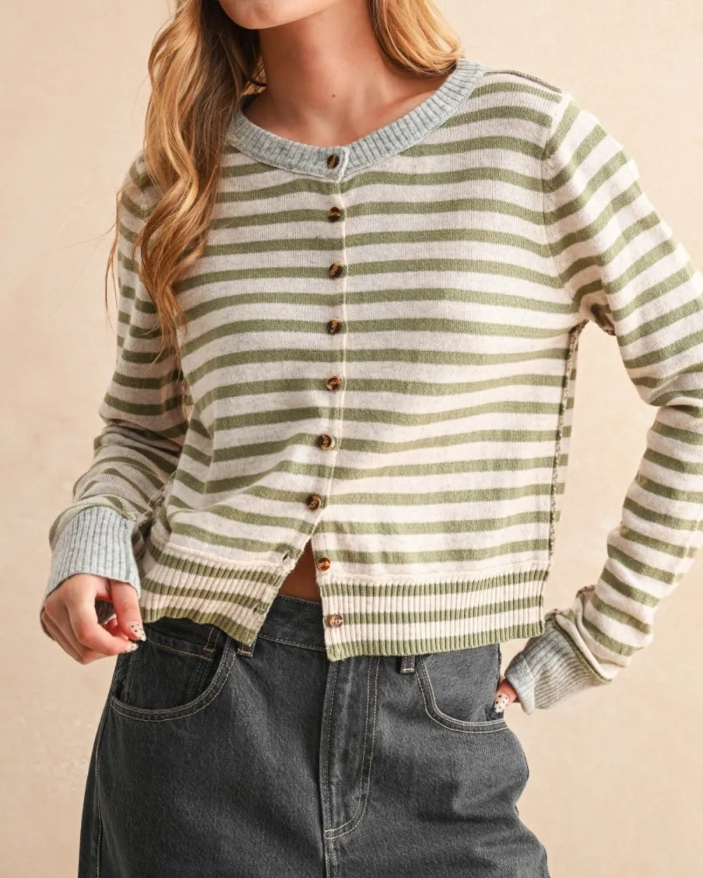 Contrast Ribbed Striped Cardigan