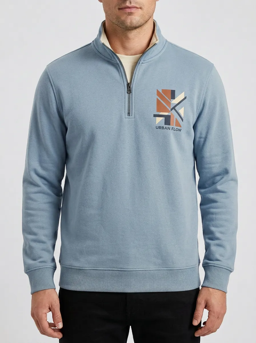 Casual Detail Half-Zip Geometric Men's Half-Zip Sweatshirt