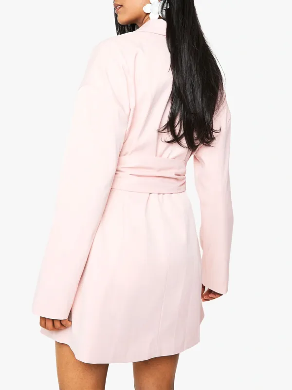 Light Pink Belted Asymmetric Blazer Dress