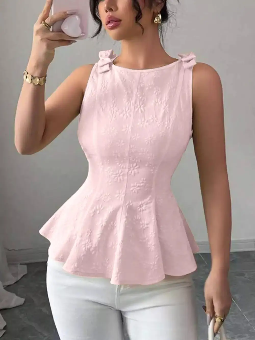Bow Shoulder Peplum Tank