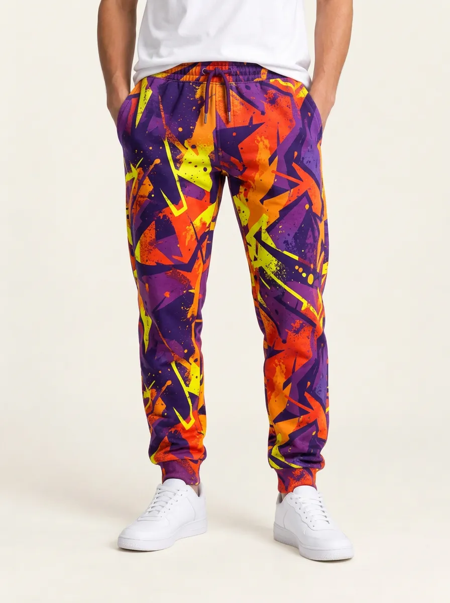 Men's Casual Joggers with Graffiti Artwork
