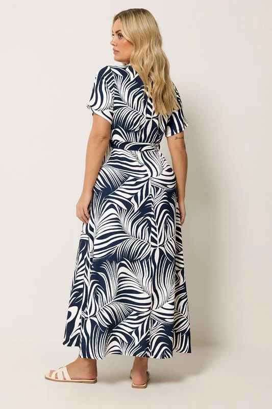 Blue Leaf Print Wrap Front Dress detail 2