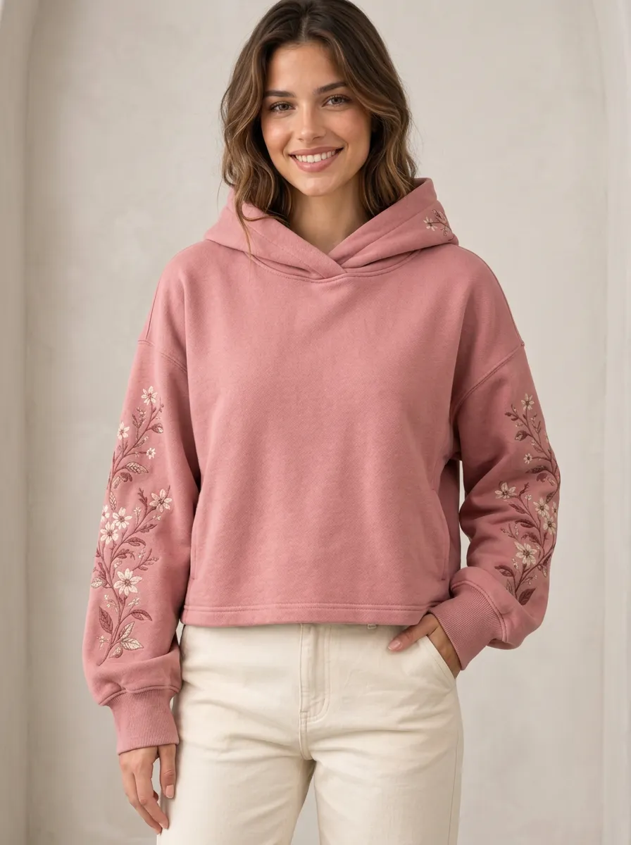 Nature Detail Women's Floral Embroidered Graphic Nature Inspired Hoodie