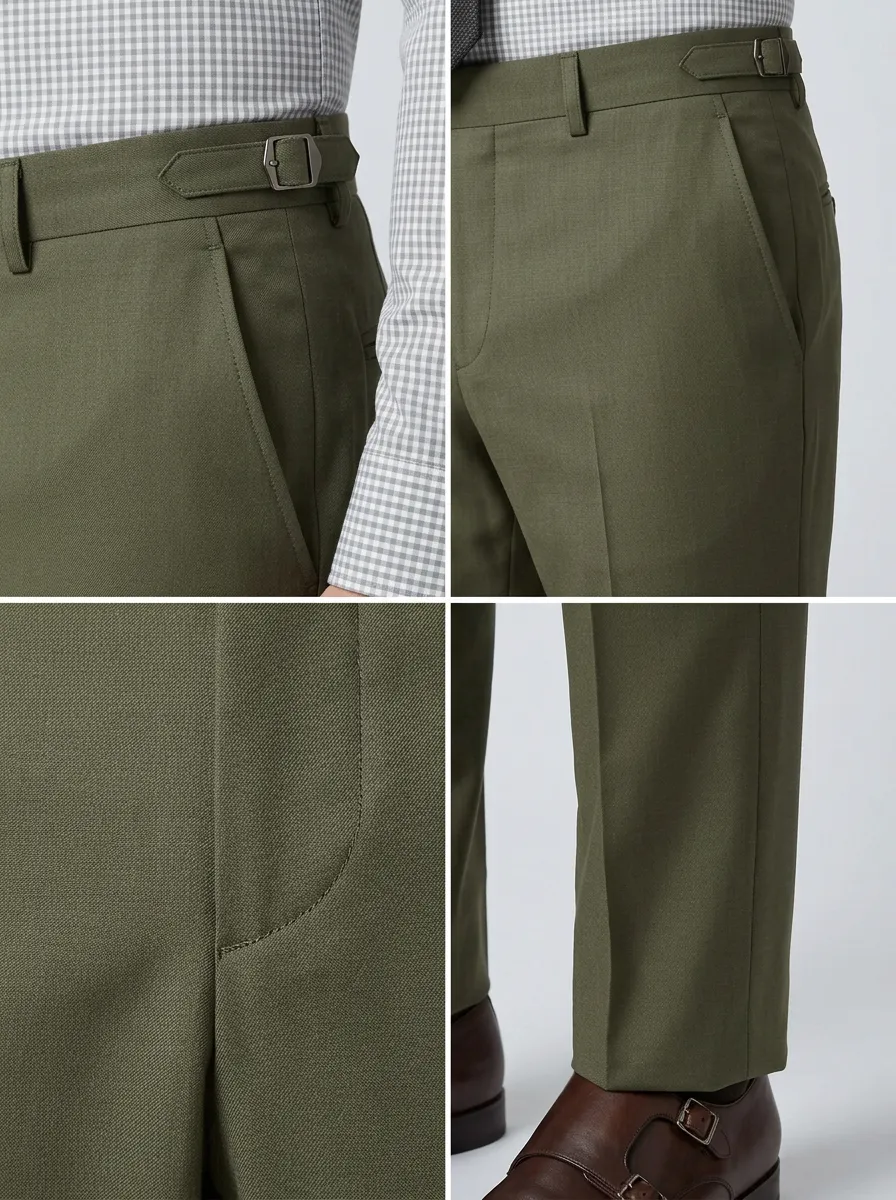 Side-Adjuster Textured Straight-Leg Pressed-Crease Men's Tailored Suit Trousers