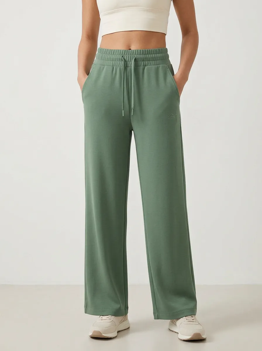 Women's Casual Minimalist Sage Green Solid Color Wide Leg Sweatpants