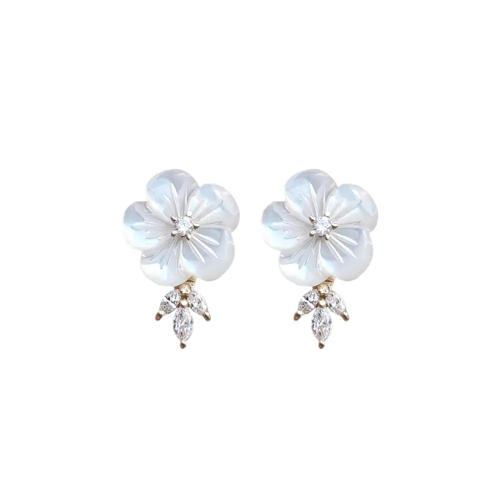 Pearl Flower Marquise Diamond Stud Earrings Earrings