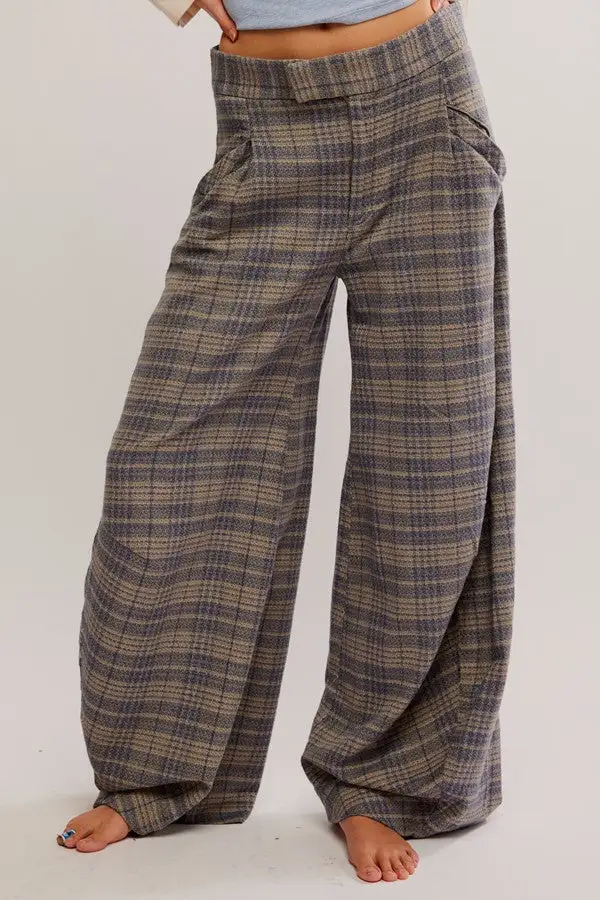 Women's Plaid Print Wide Leg Trousers