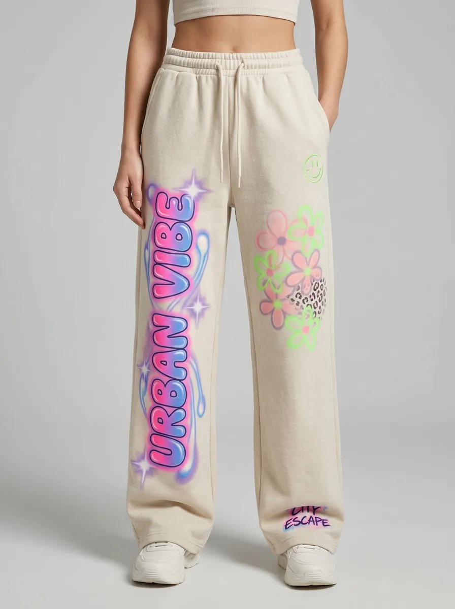 Unisex Statement Streetwear Graffiti Floral Sweatpants