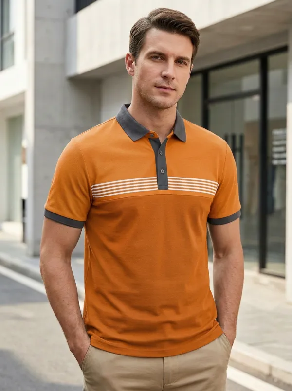 Men's Polished Colorblock Striped Polo Shirt