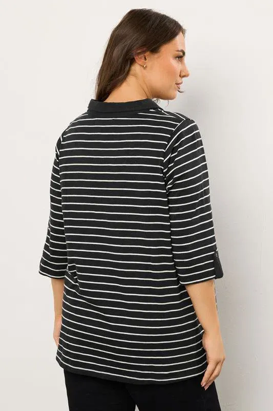 Black Stripe Pintuck Henley Top
