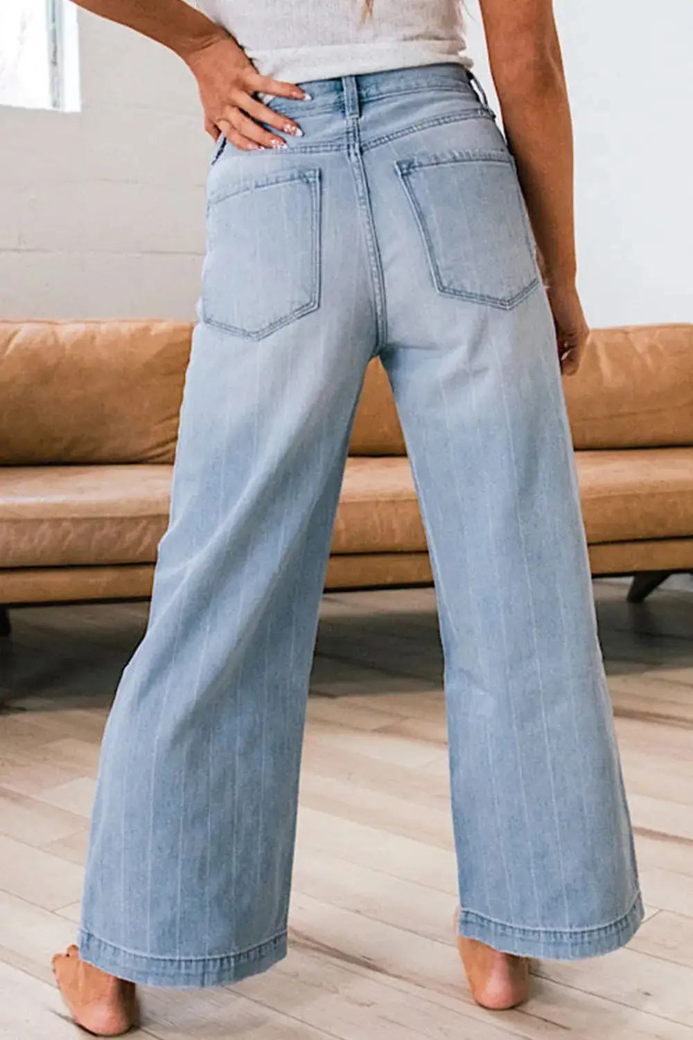 Wide Leg Button Denim Jeans
