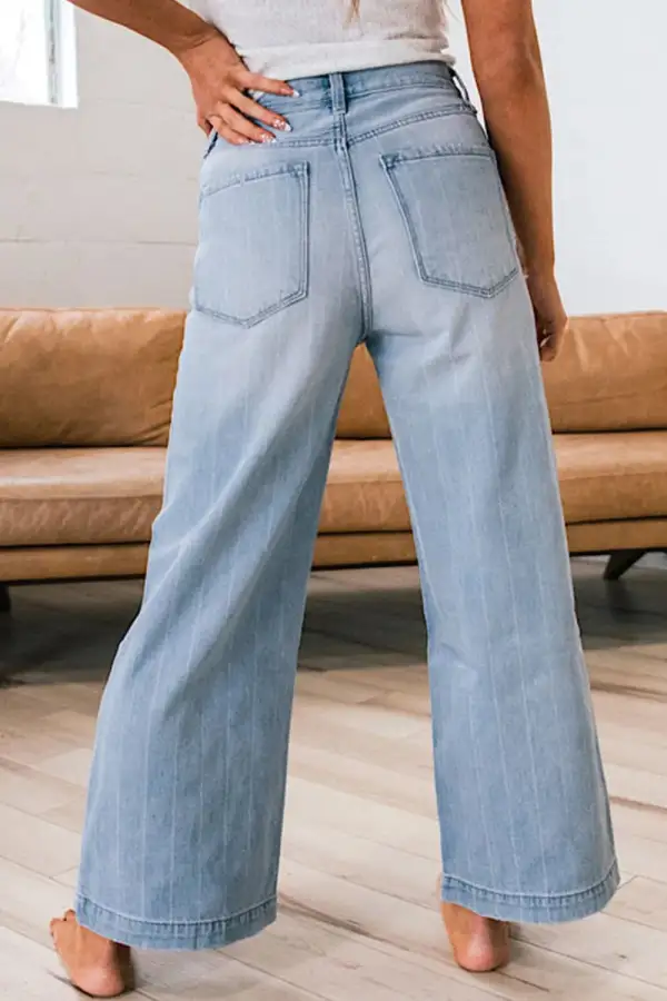 Wide Leg Button Denim Jeans