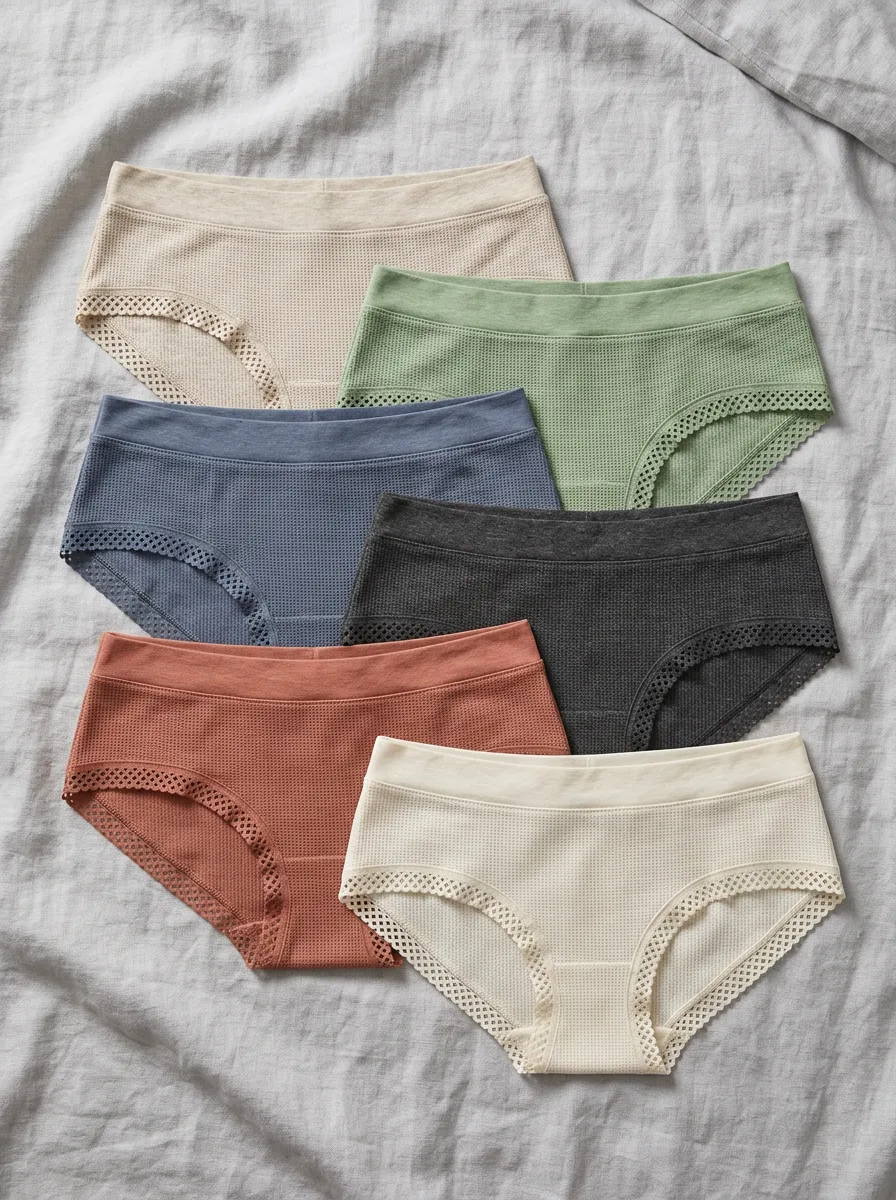 Women's Waffle Knit Lace Trim Seamless Panties Set