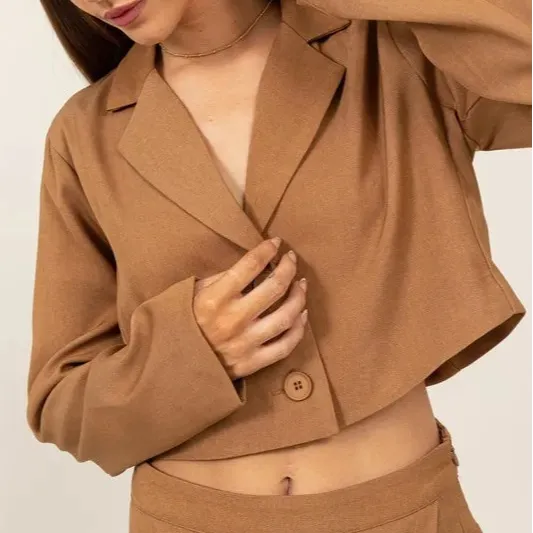 Button Down Cropped Tailored Blazer