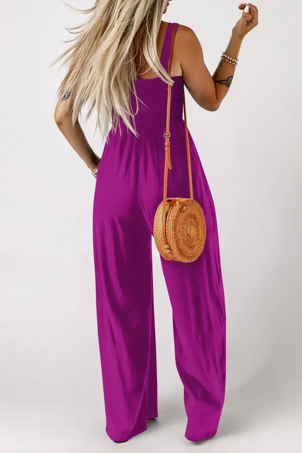 Orchid Smocked Square Neck Sleeveless Pockets Jumpsuit