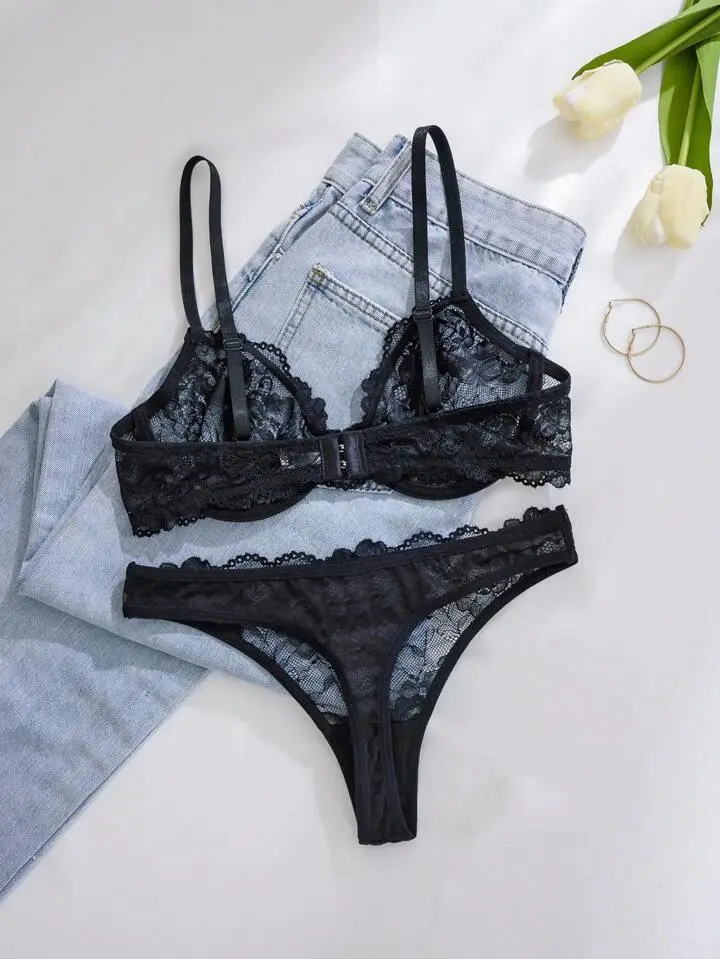 Delicate Lace Sheer Bra And Panty Set