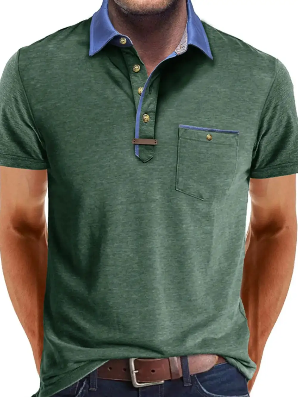 Contrast Detail Pocket Collared Polo Shirt