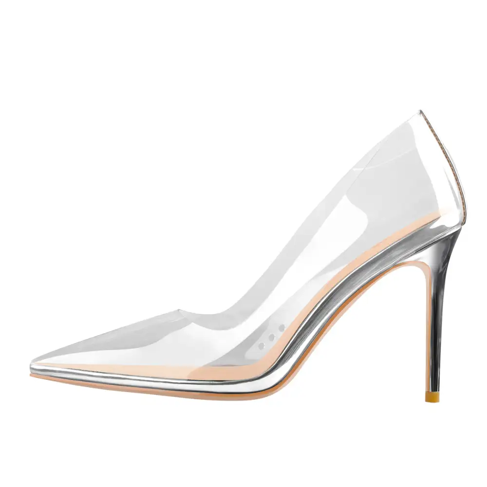 Modern Pointed Toe Transparent Heel Slip On Pumps