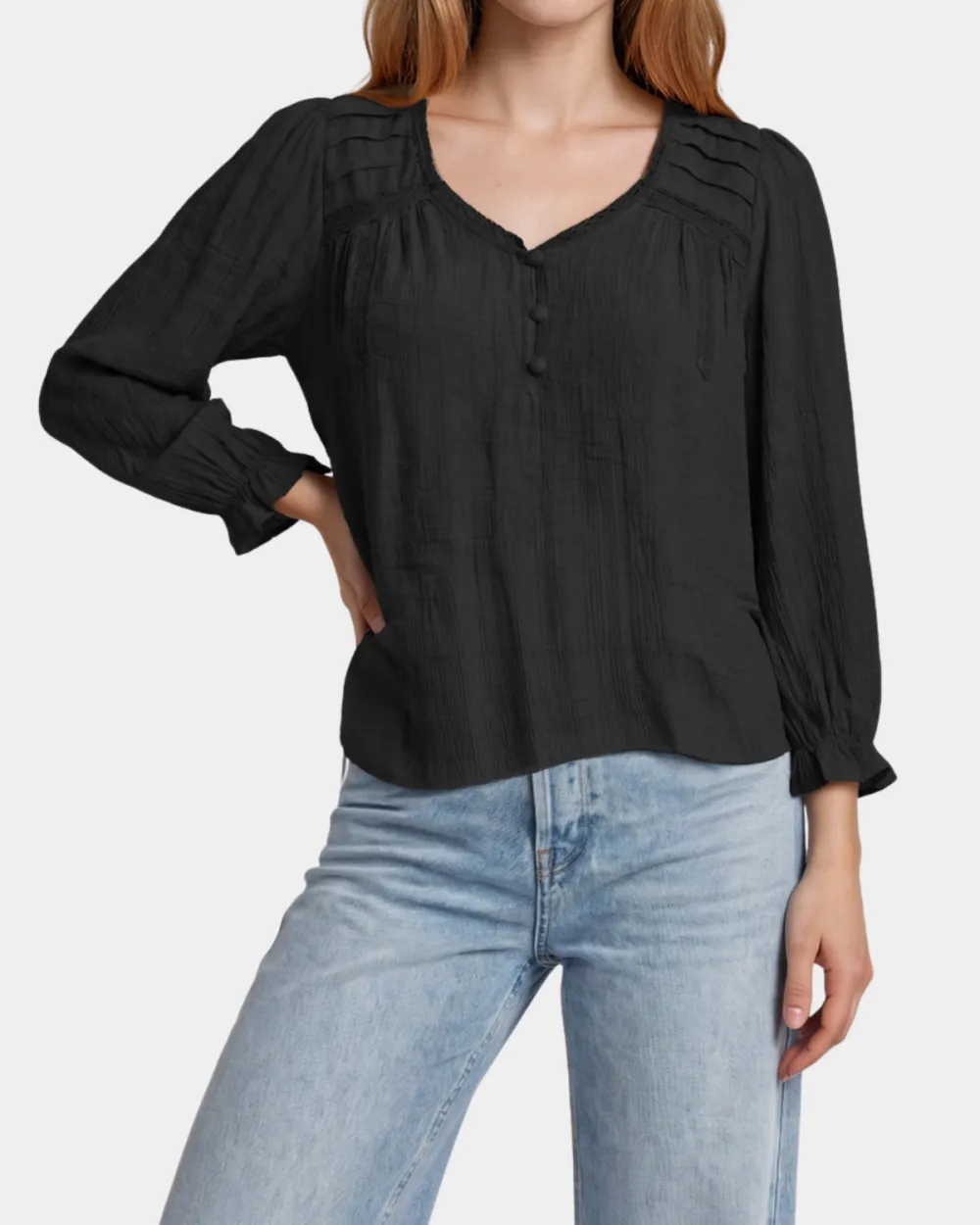 Crochet Trim Henley Top