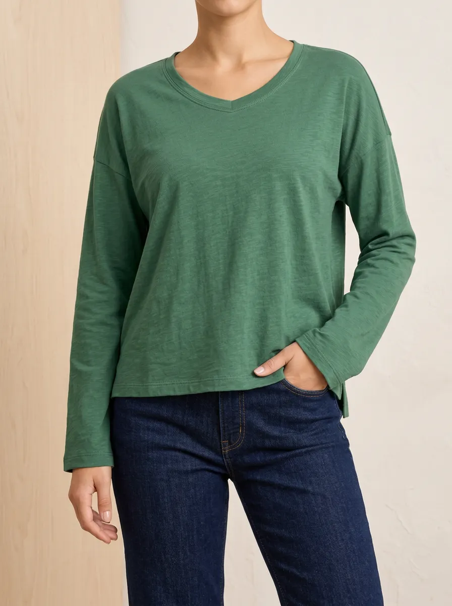 Women's Green Casual Everyday Long Sleeve Top