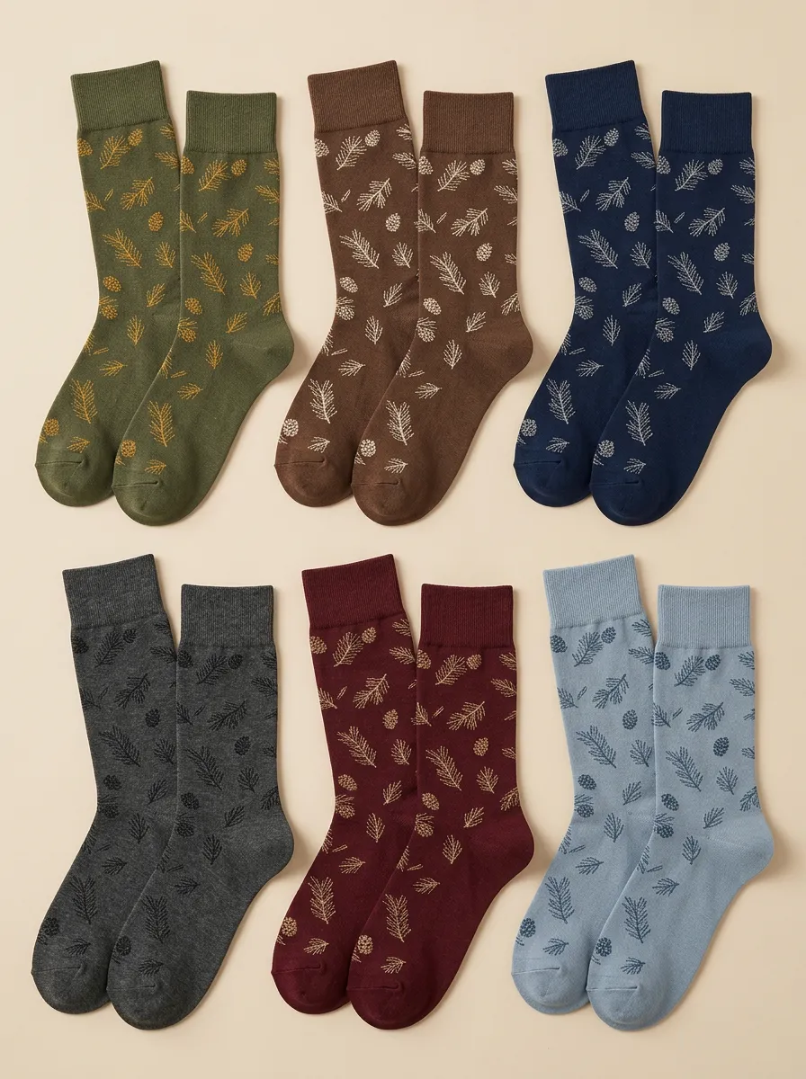 Men's Pinecone & Needle Pattern Crew Sock Set
