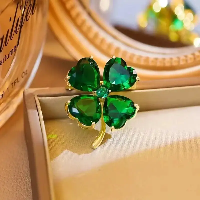 Crystal Clover Lapel Brooch