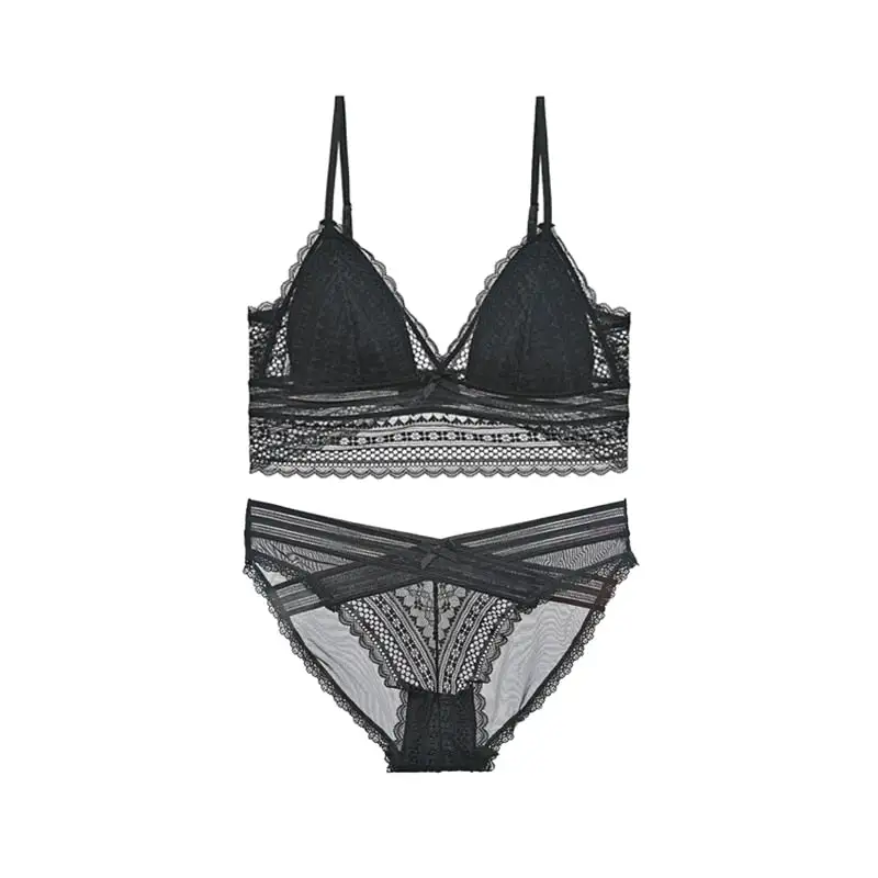 Bow-Trim Lace Lingerie Set