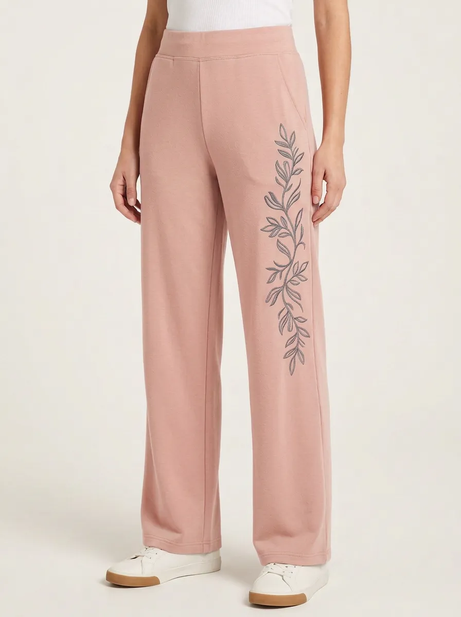Women's Sage Green Elastic Waist Side Pockets Wide-Leg Sweatpants